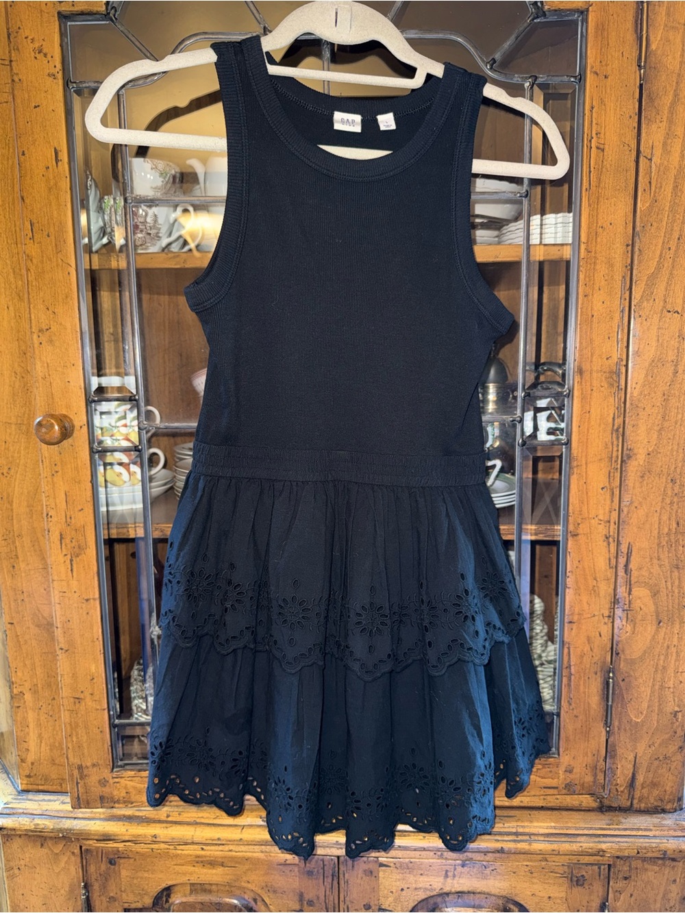 GAP Girls Black Sleeveless Eyelet Tiered Dress Size Large (10)